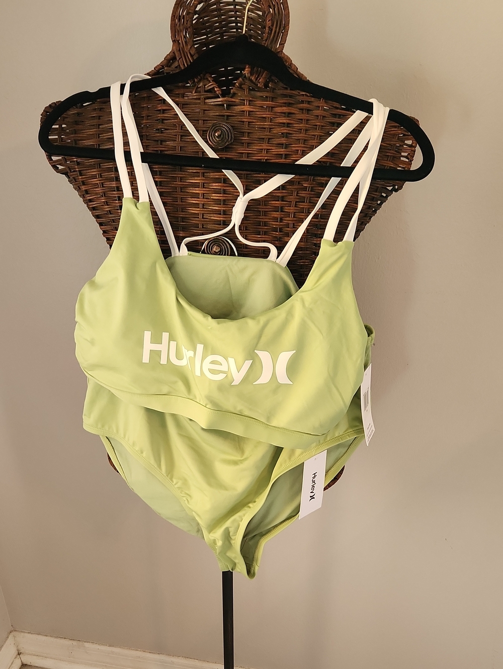 Hurley Lime Green Strappy Bandeau Swim Set with White Logo. PLUS SIZED